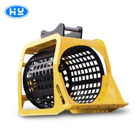 Excavator rotating screen bucket